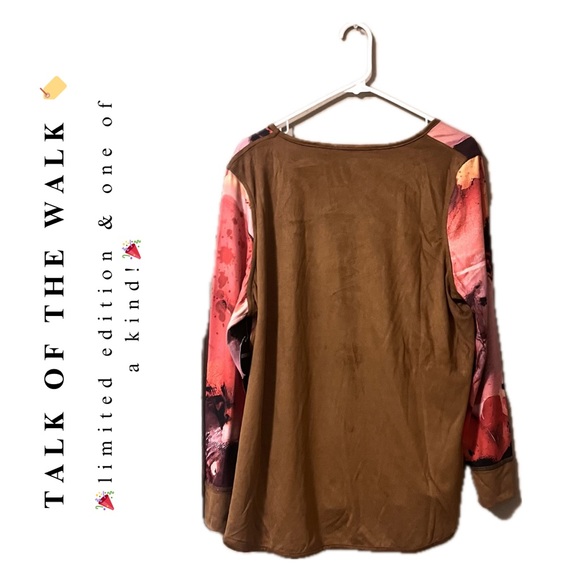 🏷️🆕🎉totw • reversible abstract print brown suede long sleeve tunic top - Picture 4 of 17